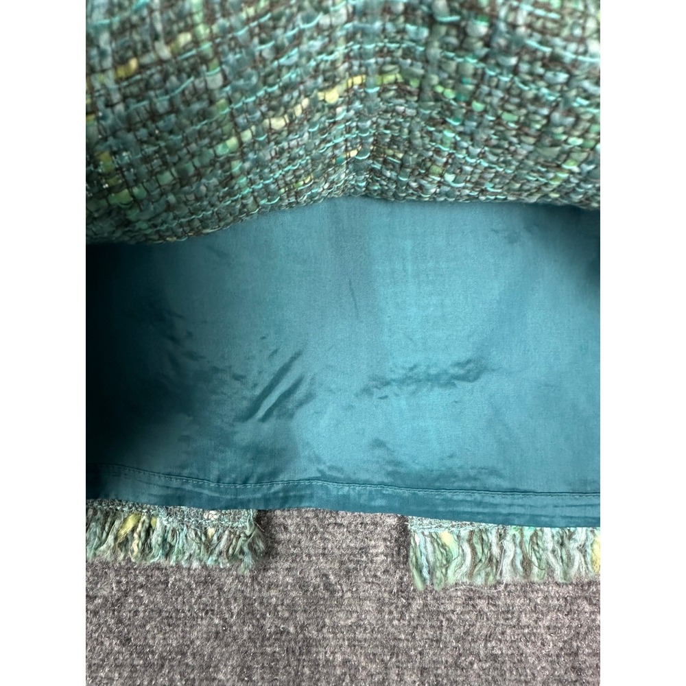 Lafayette 148 Womens Leather Trim Tweed Skirt 6 Professional Green Wool Blend - Picture 5 of 12